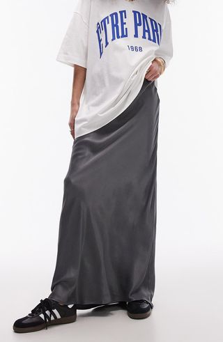 Drawstring Satin Maxi Skirt