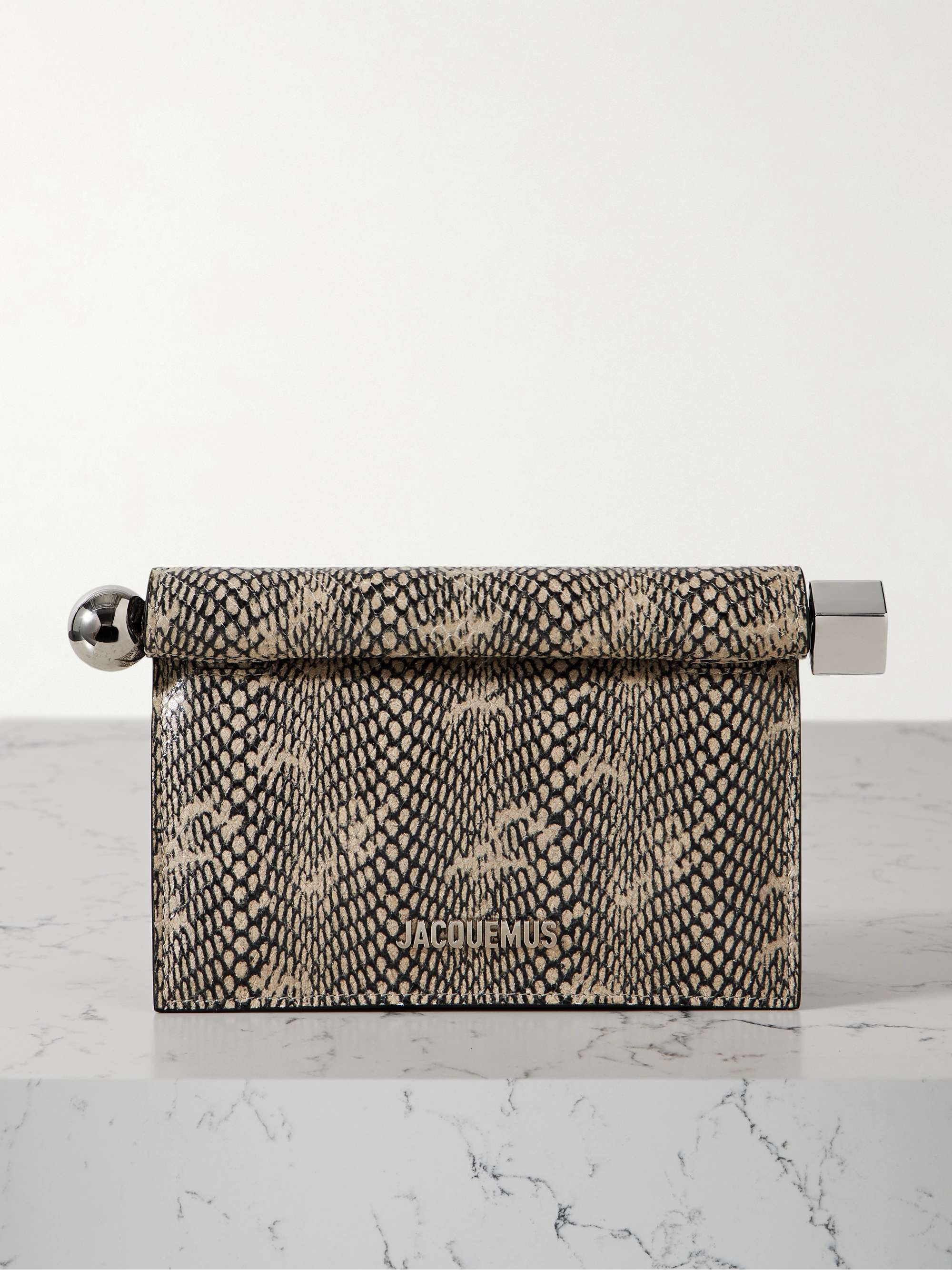 The Pochette Small Embellished Snake-Effect Leather Clutch