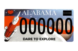 The new Alabama Space Tag offered by the Alabama Department of Revenue replaces the previous "Save the Saturn V" license plate and its depiction of the Apollo-era moon rocket with an illustration of NASA's new Space Launch System.