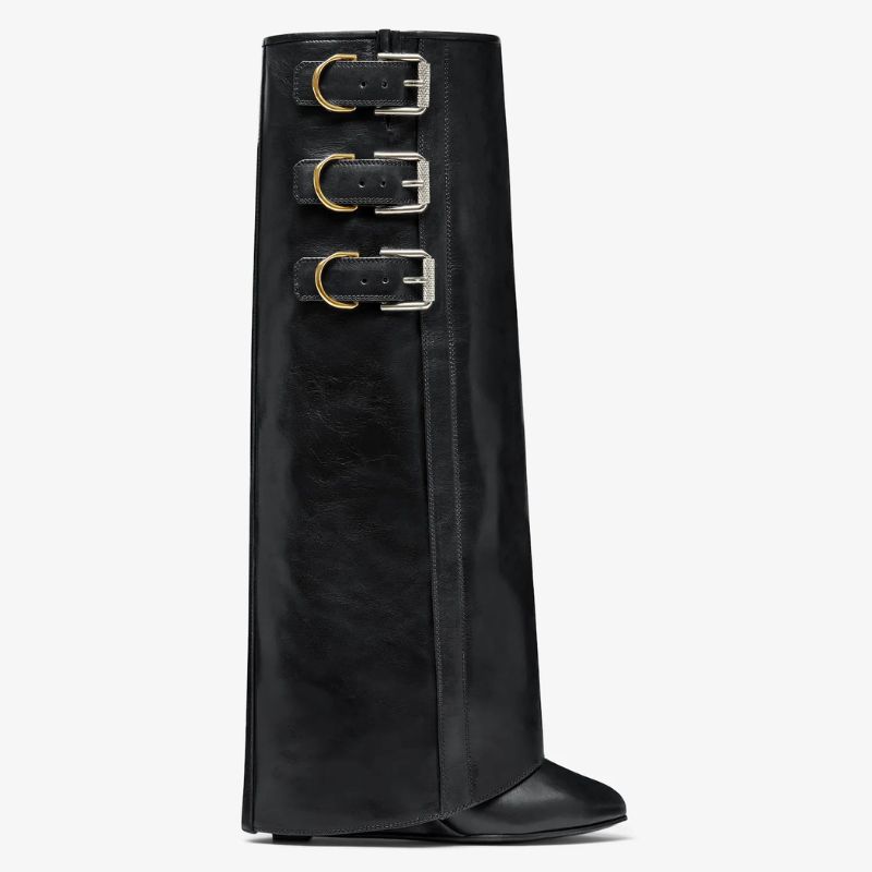 Shark Lock Buckles Boots in Leather cut out 