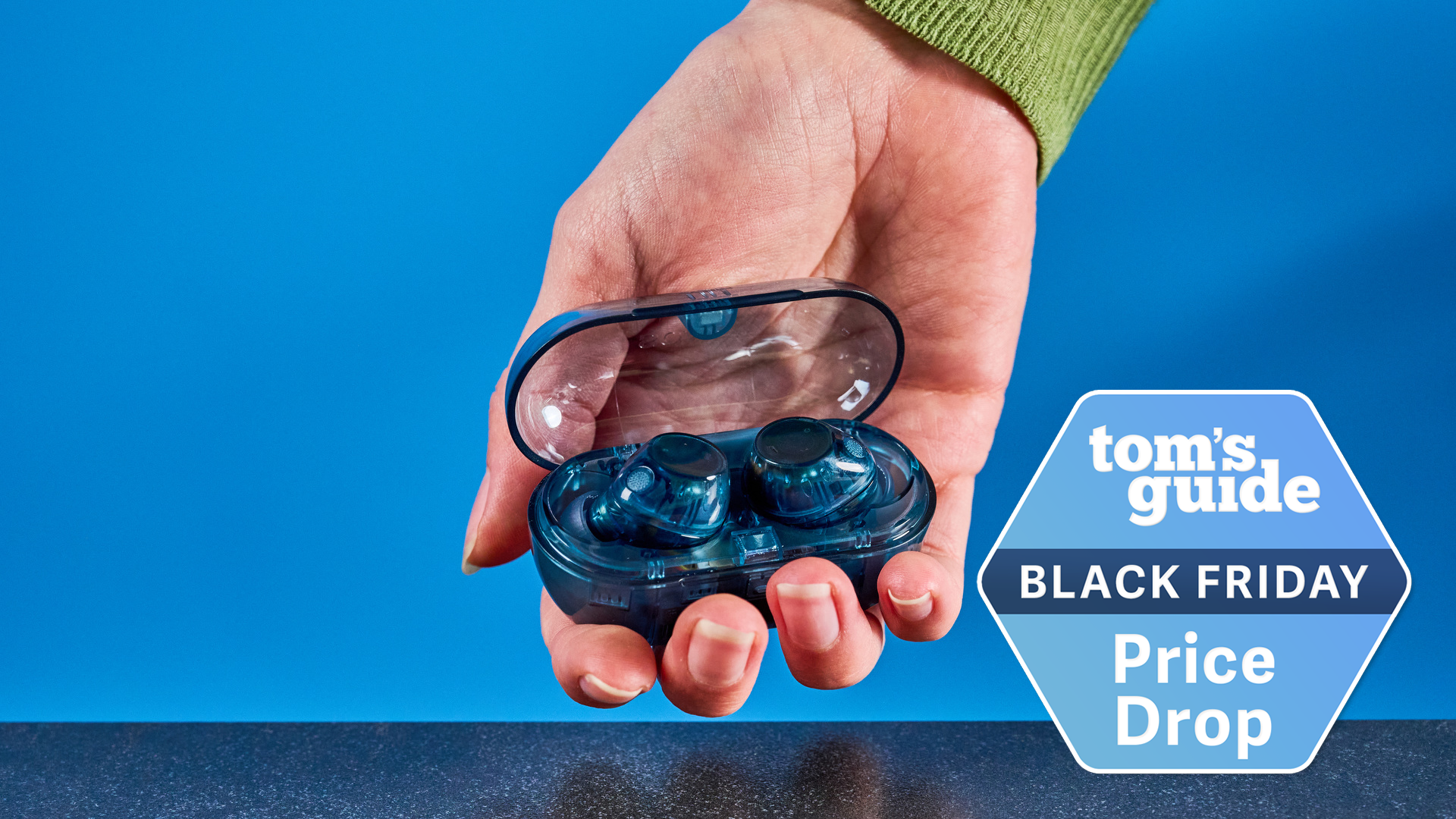 the sony wfc710n earbuds in blue with a tom's guide deal badge