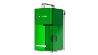 Product image of the best laser cutter for speed, the xTool F1; a small transparent green box