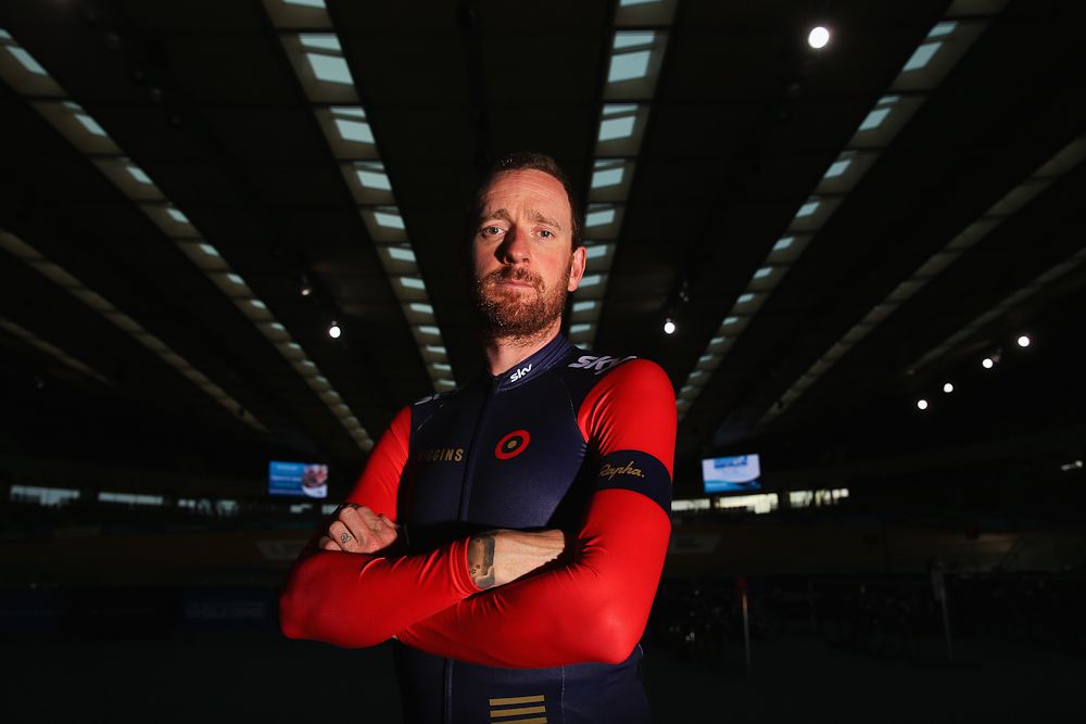Bradley Wiggins poses for a photo after training at the Lee Valley Velopark ahead of his UCI Hour Record attempt.