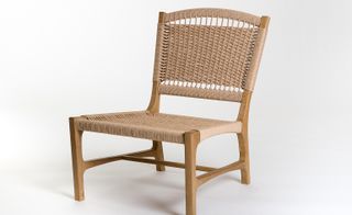 ’Milena’ by Juan Junca, natural wood frame, wicker seat and back rest design, white room