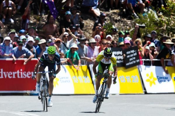 The sprint is on between Simon Gerrans and Alejandro Valverde.