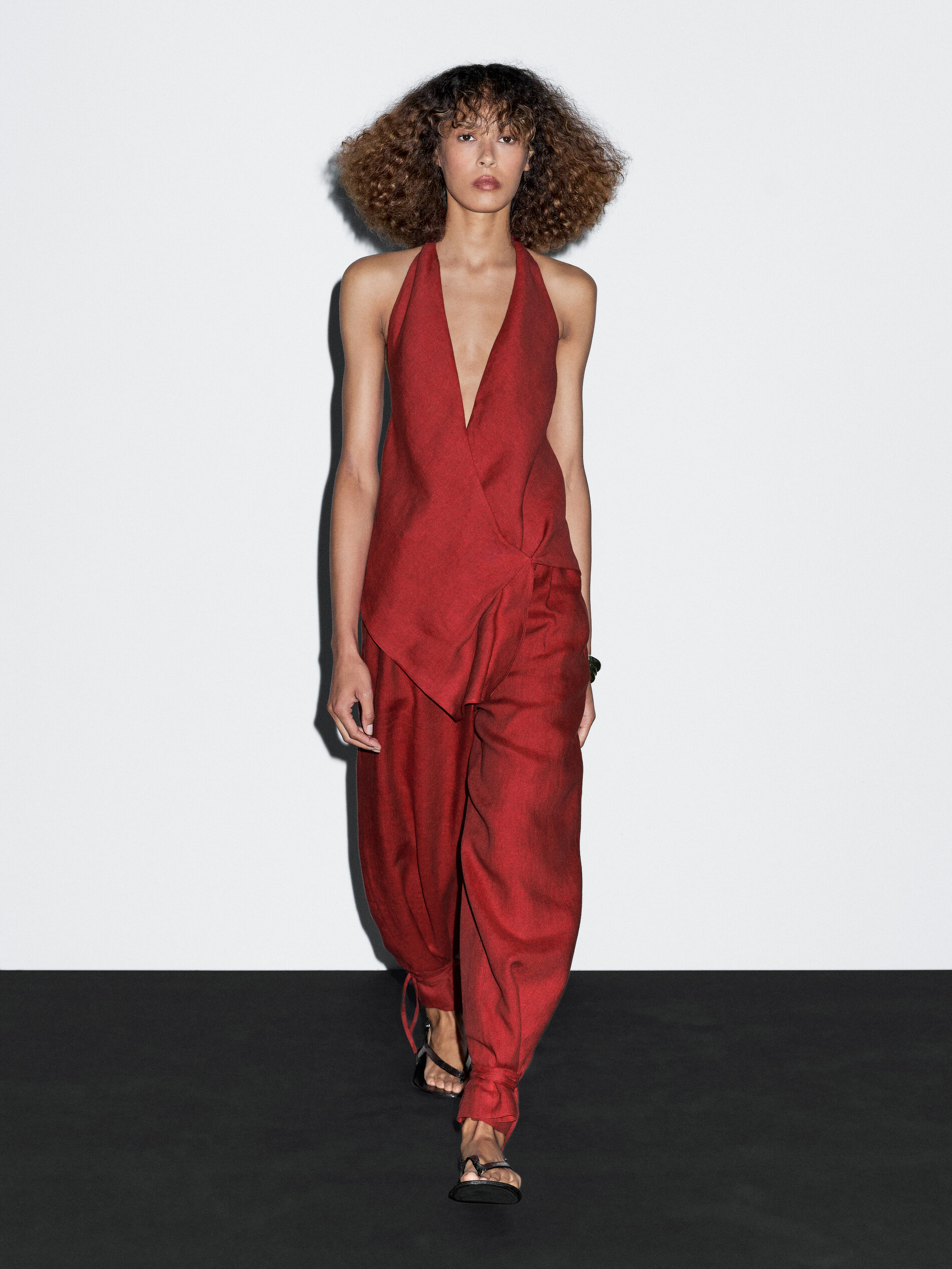 Linen Halter Top With Low-Cut Back
