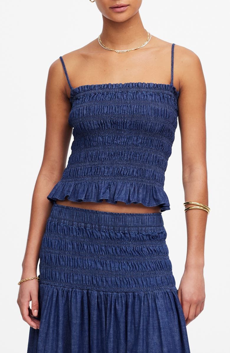 Smocked Denim Tank Top