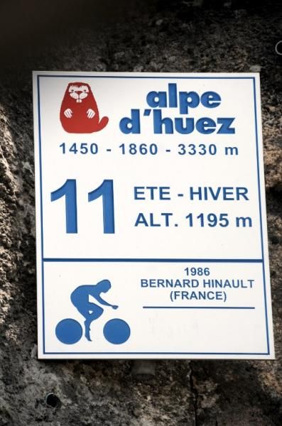 A commemorative plaque on Alpe d'Huez for Bernard Hinault, who won the 1986 Tour stage that finished on the iconic ascent.