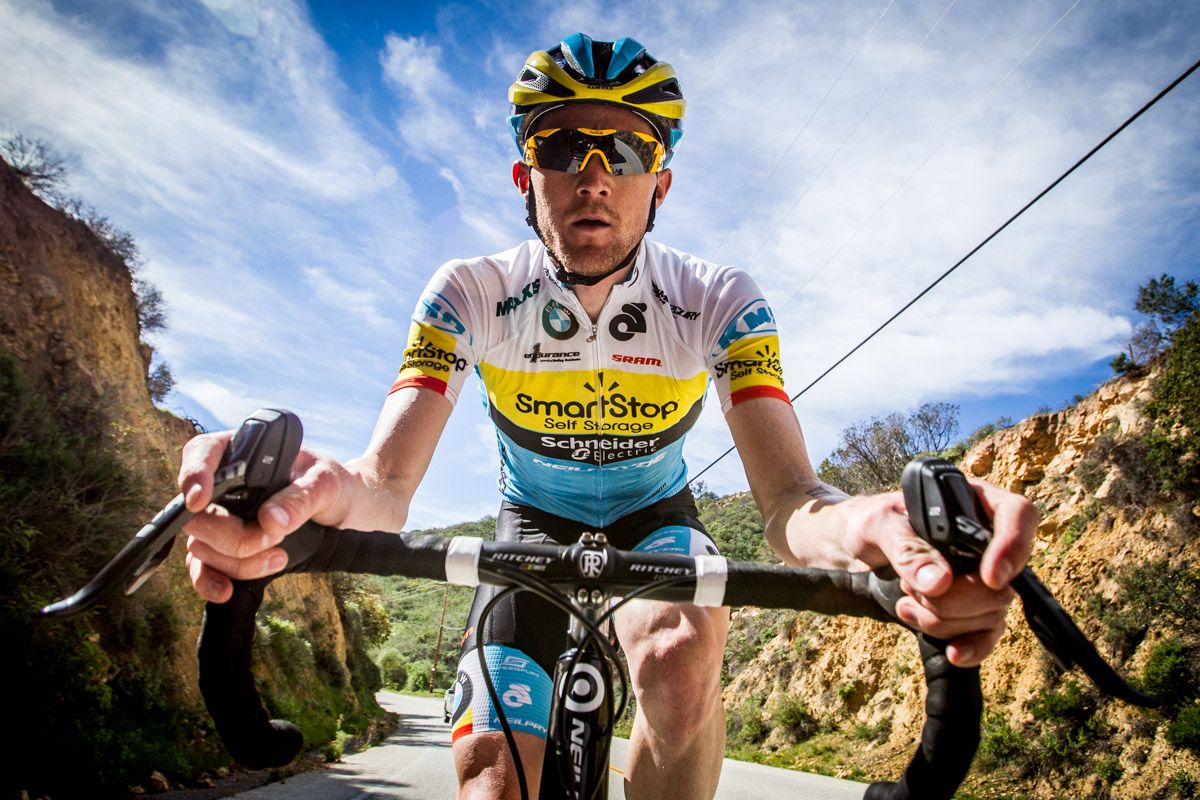 Julian Kyer launches an attack on a climb.