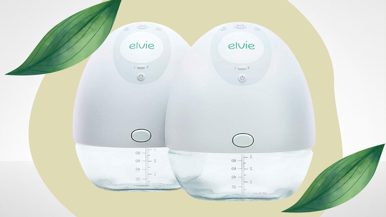 A collage depicting the Elvie double electric breastpump.