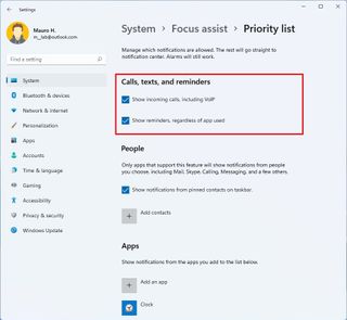 Windows 11 Focus Assist Priority List