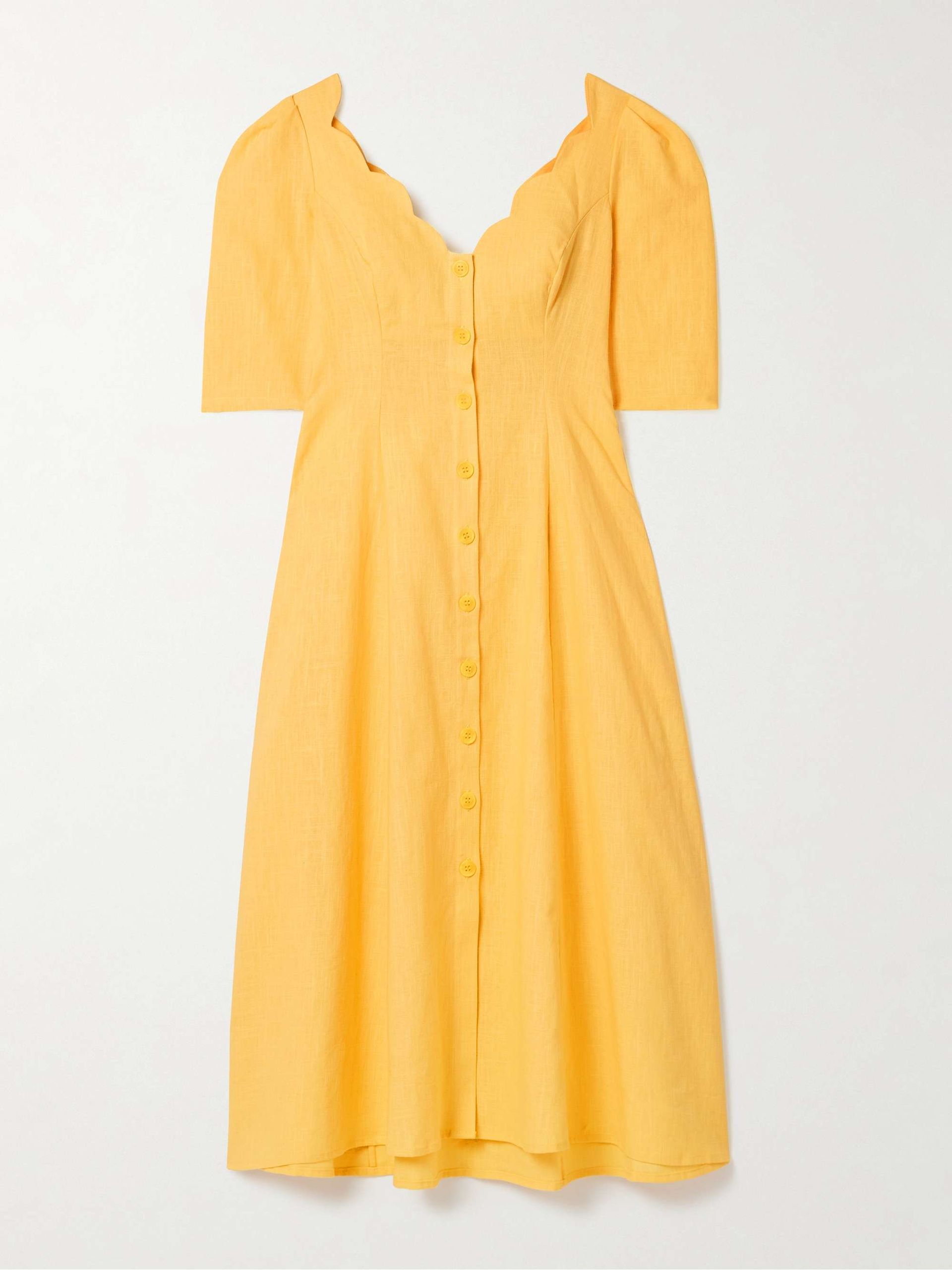 Scalloped Ramie Midi Dress