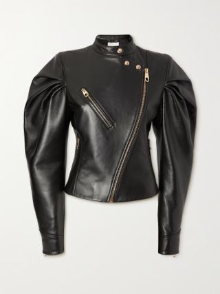 Chloé, Asymmetric Gathered Leather Biker Jacket
