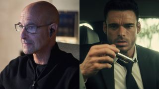 Stanley Tucci and Richard Madden pictured side by side, from Citadel.