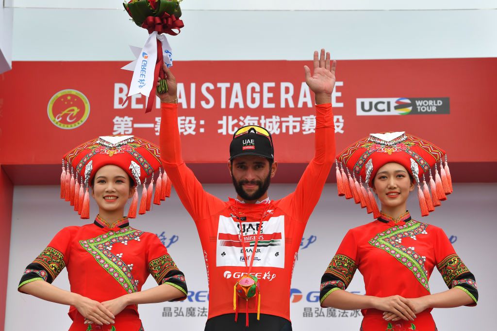 Fernando Gaviria (UAE Team Emirates) in the red jersey at the Tour of Guangxi