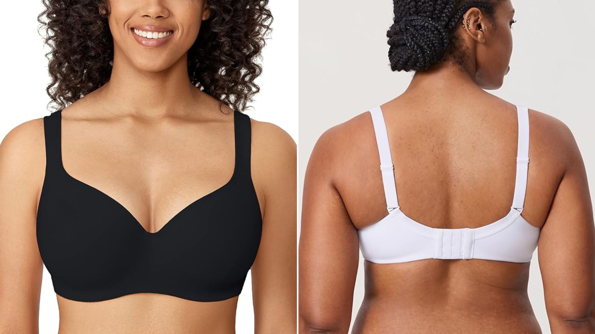 Front and back images of the Delimira Women&#039;s Padded Bra T Shirt on models