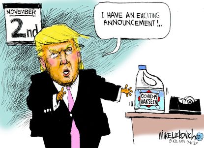Political Cartoon U.S. Trump COVID vaccine bleach
