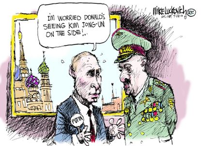 Political cartoon U.S. Putin worried about Trump and Kim Jong Un