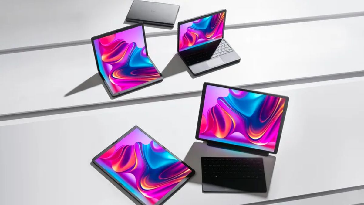 LG Gram Fold laptop in various poses 