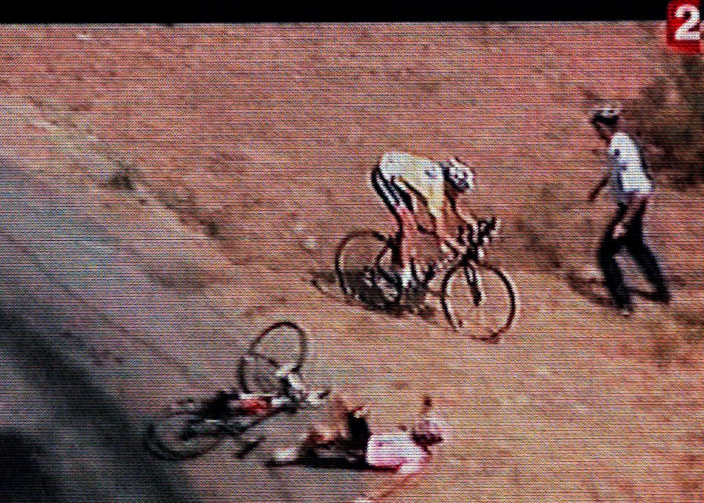 Joseba Beloki crashes at speed during the 2003 Tour de France