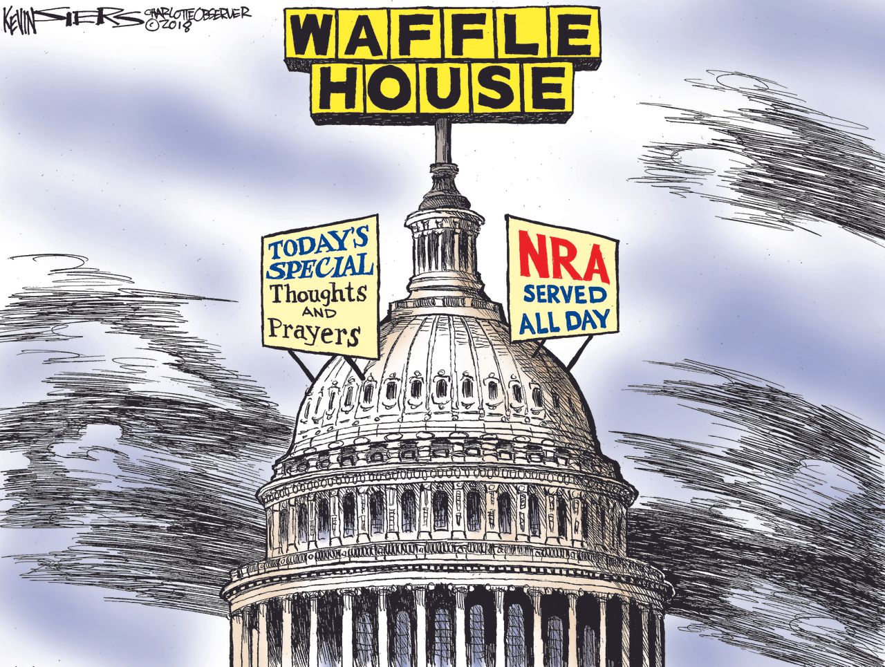 Political cartoon U.S. Waffle House Nashville shooting thoughts and prayers Congress NRA