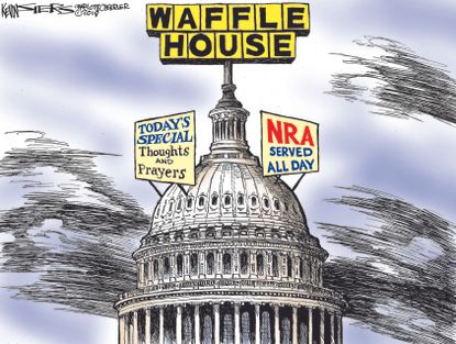 Political cartoon U.S. Waffle House Nashville shooting thoughts and prayers Congress NRA