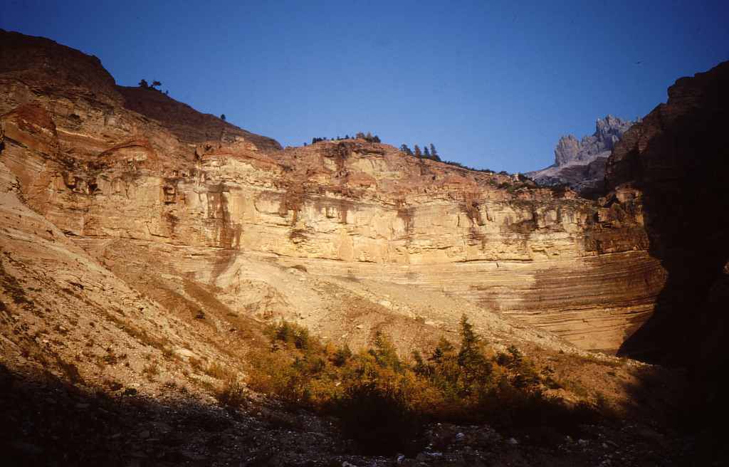 In Butterloch Gorge in northern Italy, the boundary between Permian-era rocks and Triassic-era rocks is exposed.