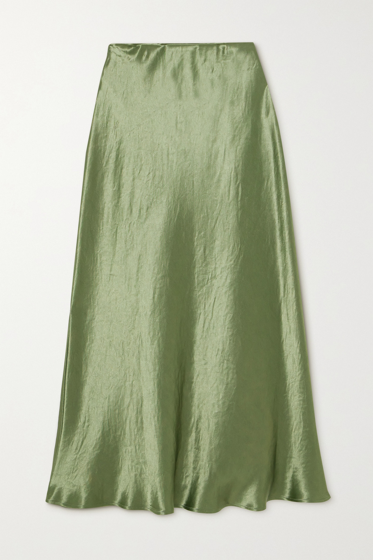 Crinkled-Satin Midi Skirt in sage green