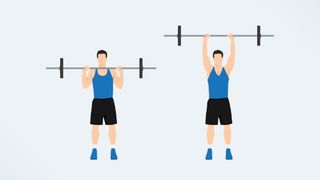 an illo of a man doing a barbell overhead press
