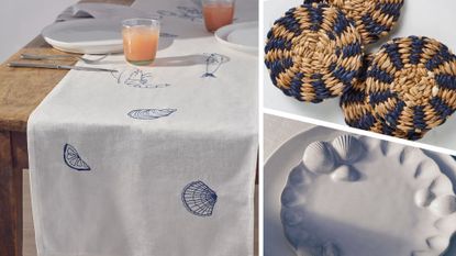 collage of elegant coastal tableware