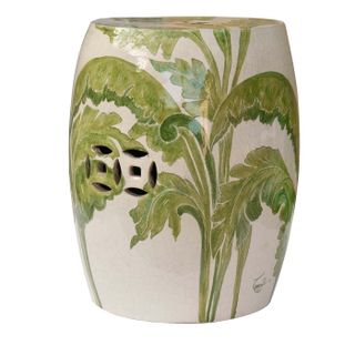 Banana Tree Leaves Ceramic Pouf With Fretworks