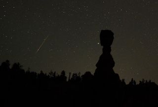 Perseid meteor streaks through Bryce Canyon National Park