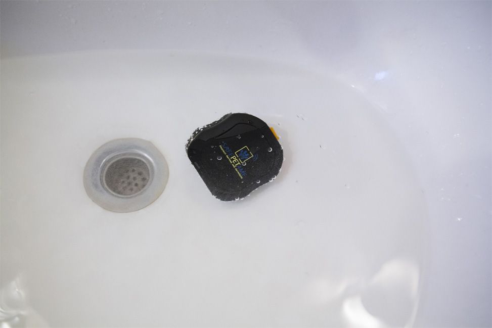 The SafePet4Me is supposed to be waterproof, and while bubbles did come out of the tag when we tested it, it continued to work afterward.