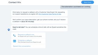 Screenshot of Editor X customer support chat