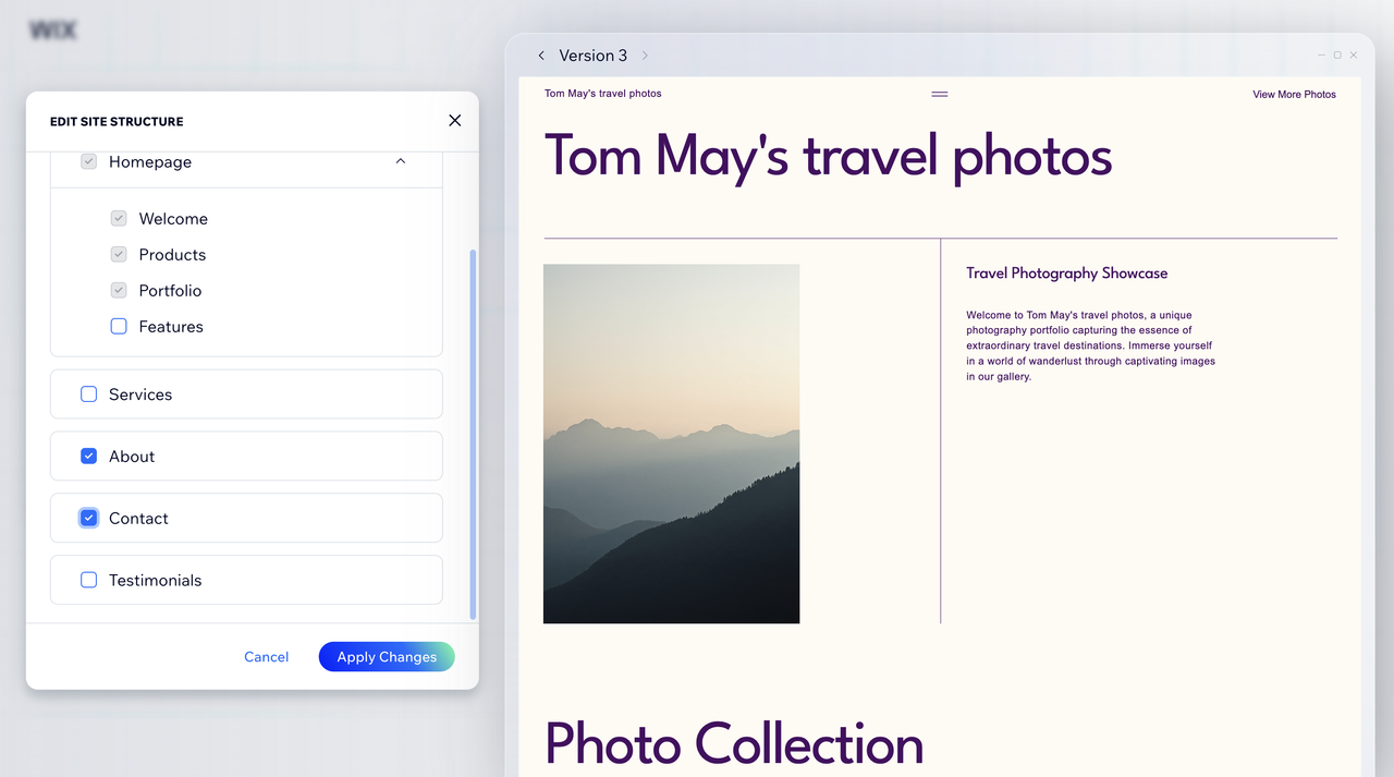Screengrab showing Wix using AI to build a website