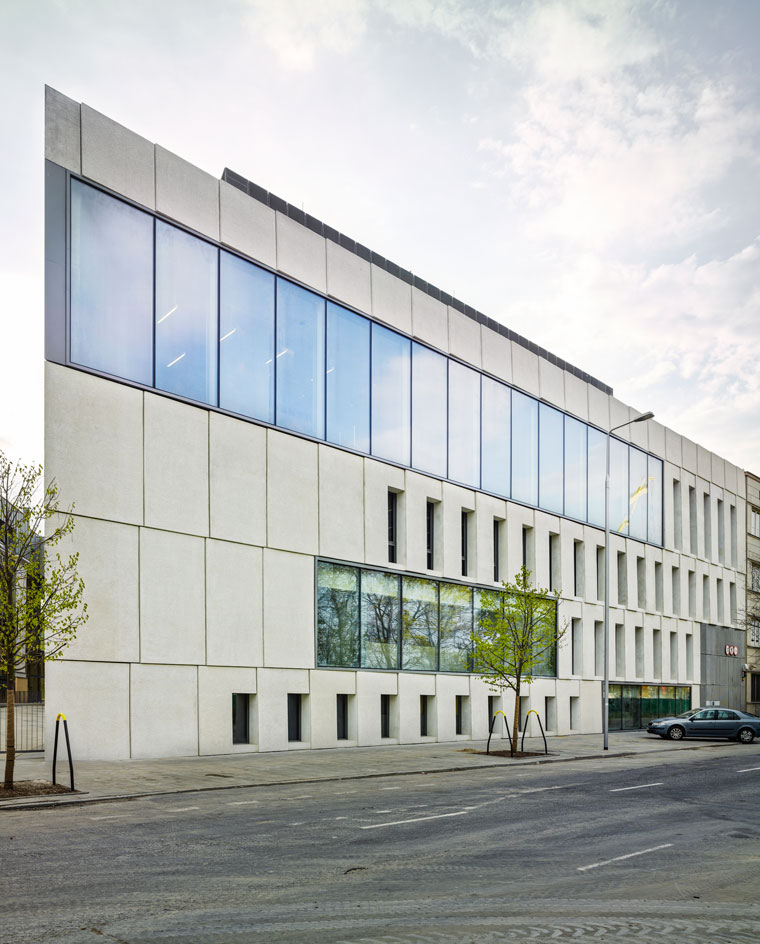 Street view of grey building
