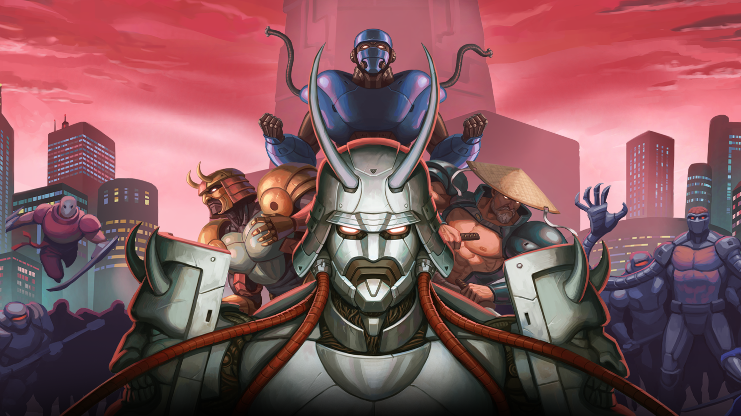 An image of 16-bit style action platformer Vengeful Guardian: Moonrider