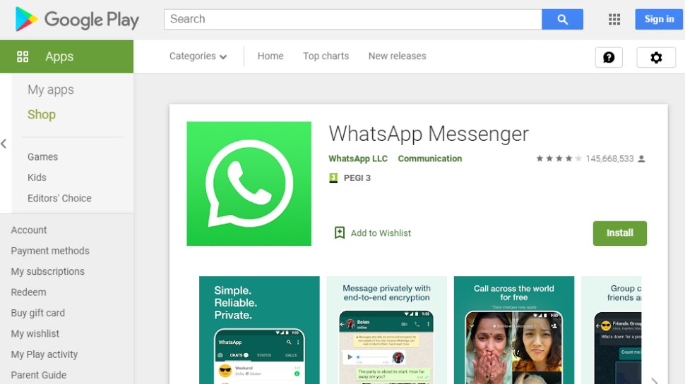 Website screenshot for WhatsApp