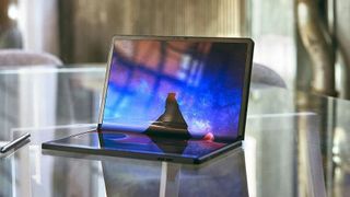 Lenovo ThinkPad X1 Fold (16" Intel) foldable laptop on table