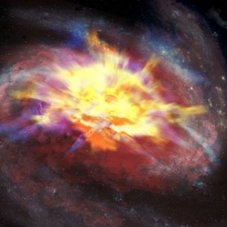 An artist's depiction of the same system as seen in infrared light.