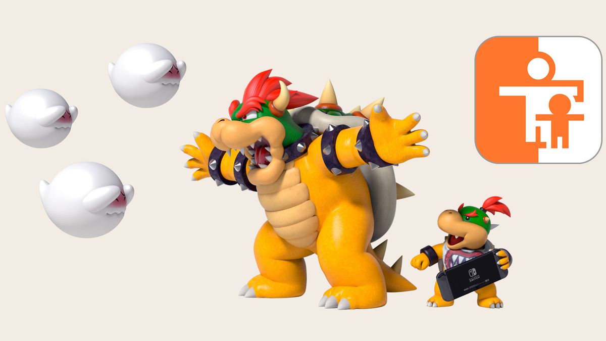 Nintendo characters Bowser, Bowser Jr. and a flock of Boos