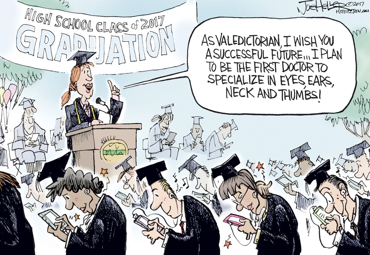 Editorial cartoon U.S. College graduation Technology addiction | The Week