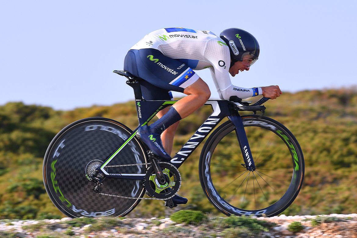 Spanish and European time trial champion Jonathan Castroviejo time trialing to victory in stage 3 of the 2017 Volta ao Algarve