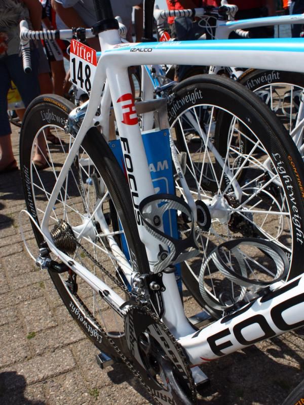 Seat tubes on Team Milram's Focus Izalco Team frames are noticeably asymmetrical.