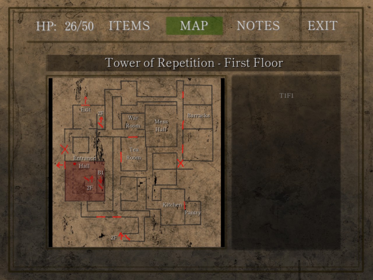 Area map for Tower of Repetition first floor in Labyrinth of the Demon King, showcasing sprawling, believable floor plan