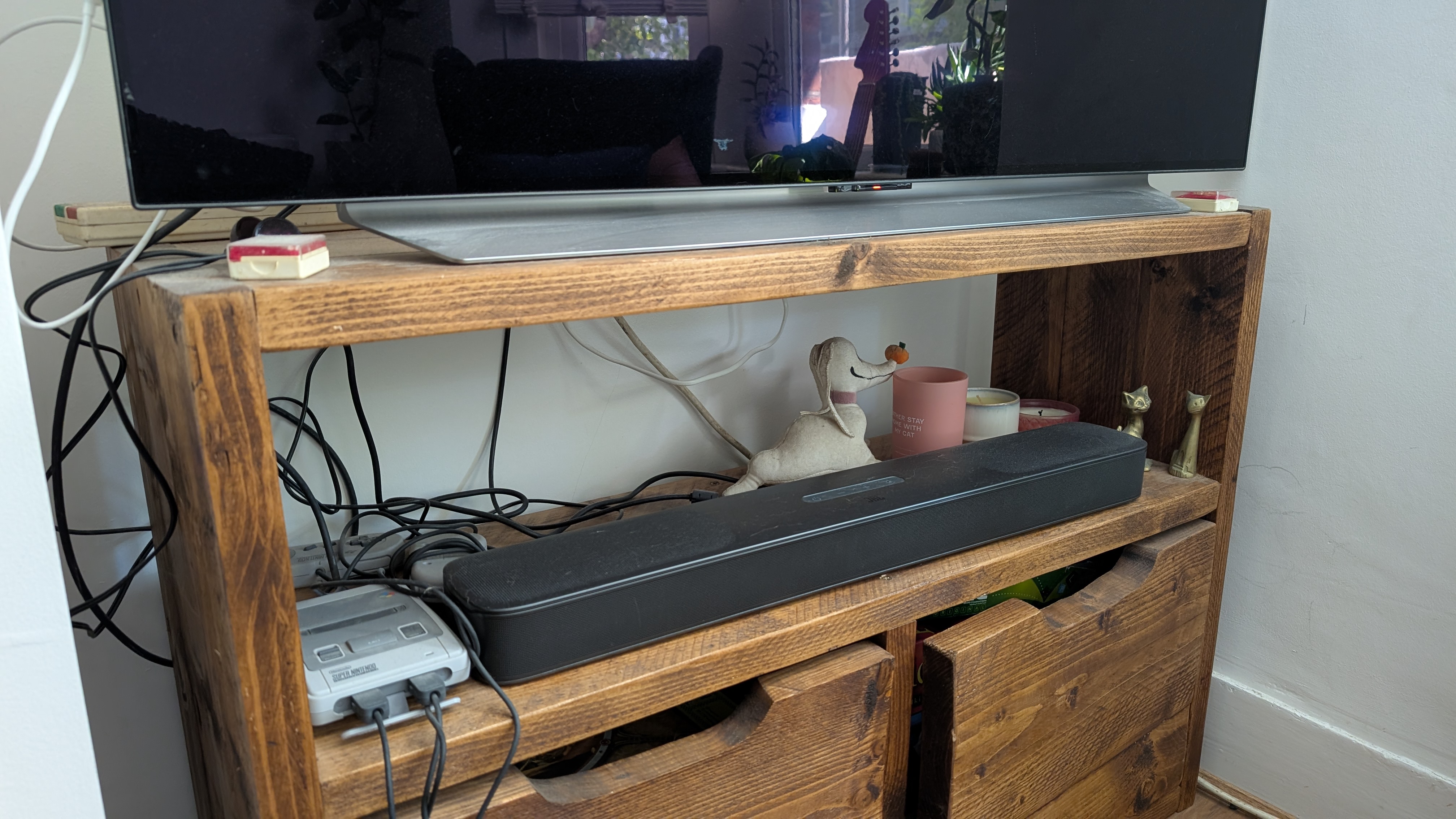 Badly placed JBL soundbar in AV rack