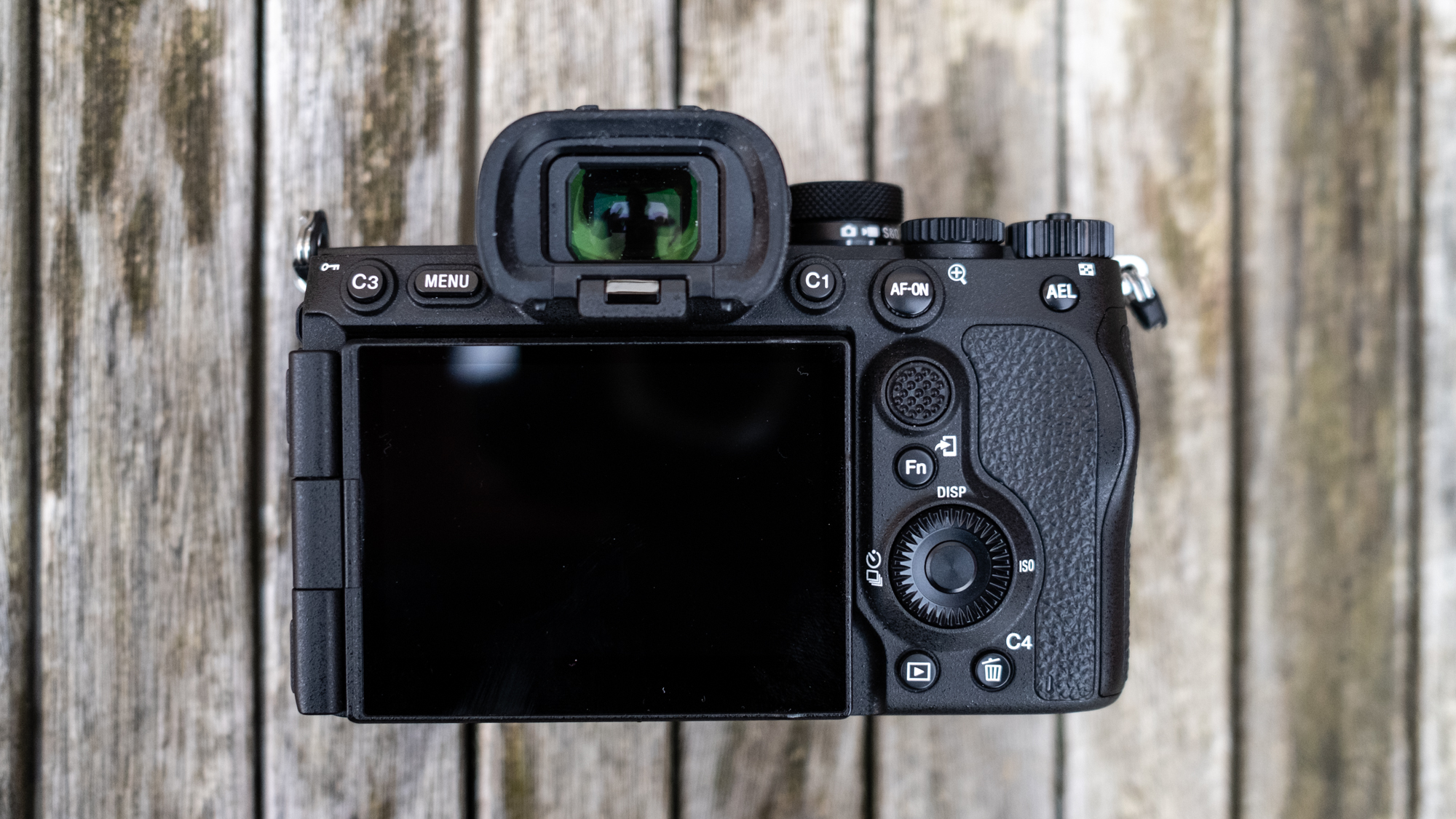 The back of the Sony A7R V on a table