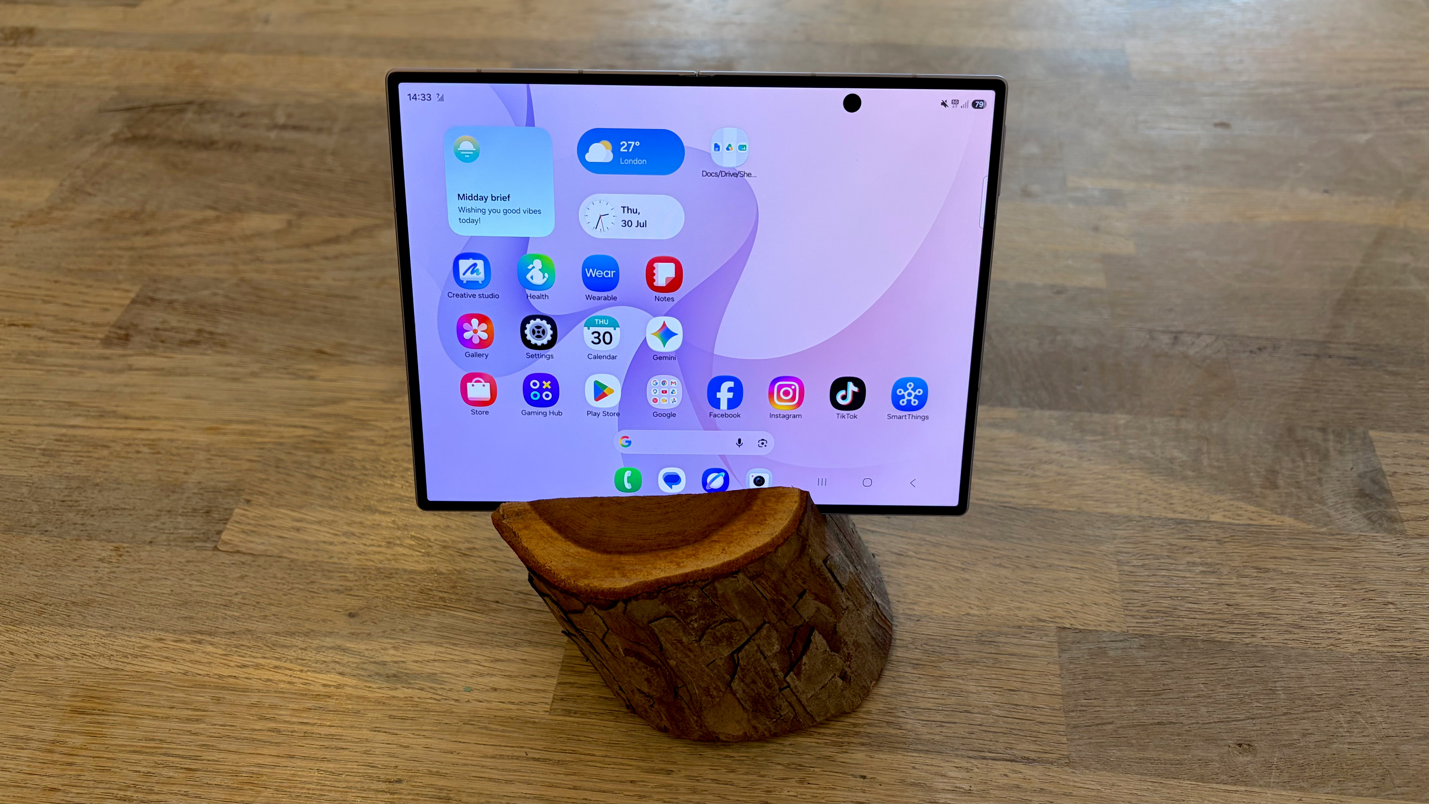 Samsung Galaxy Z Fold 8 main screen on stand