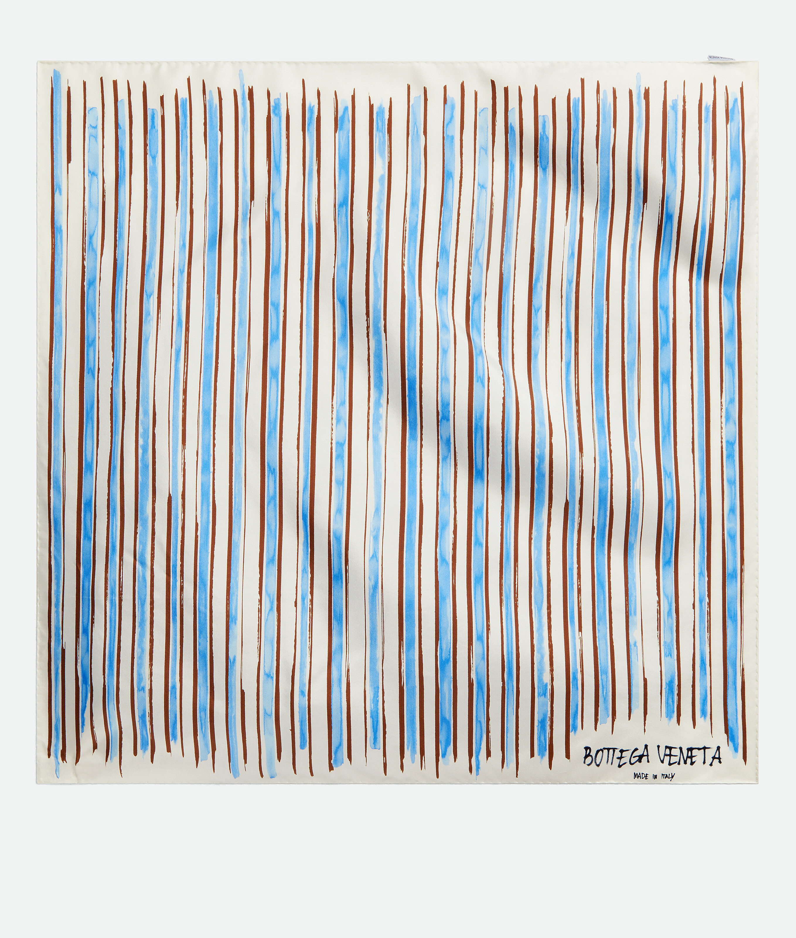Women's Printed Silk Stripe Foulard in Brown/blue/yellow