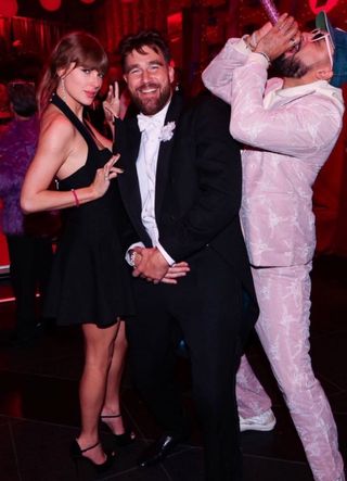 Taylor Swift and Travis Kelce pose at her birthday party